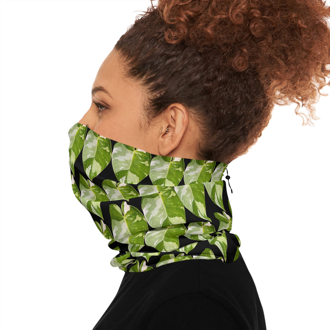 Unisex Winter Neck Gaiter With Drawstring-Black (Philodendron White Knight)