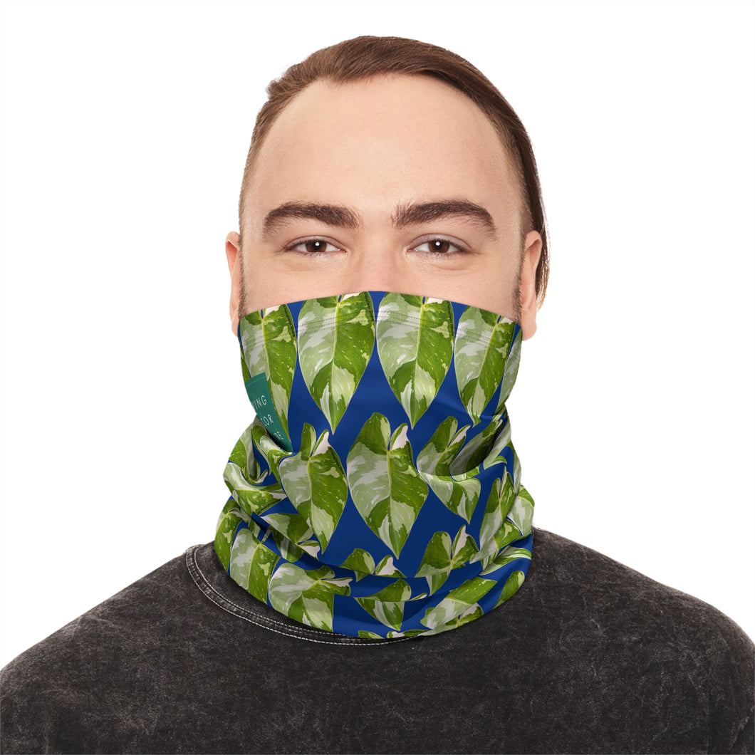 Unisex Winter Neck Gaiter With Drawstring-Blue (Philodendron White Knight)
